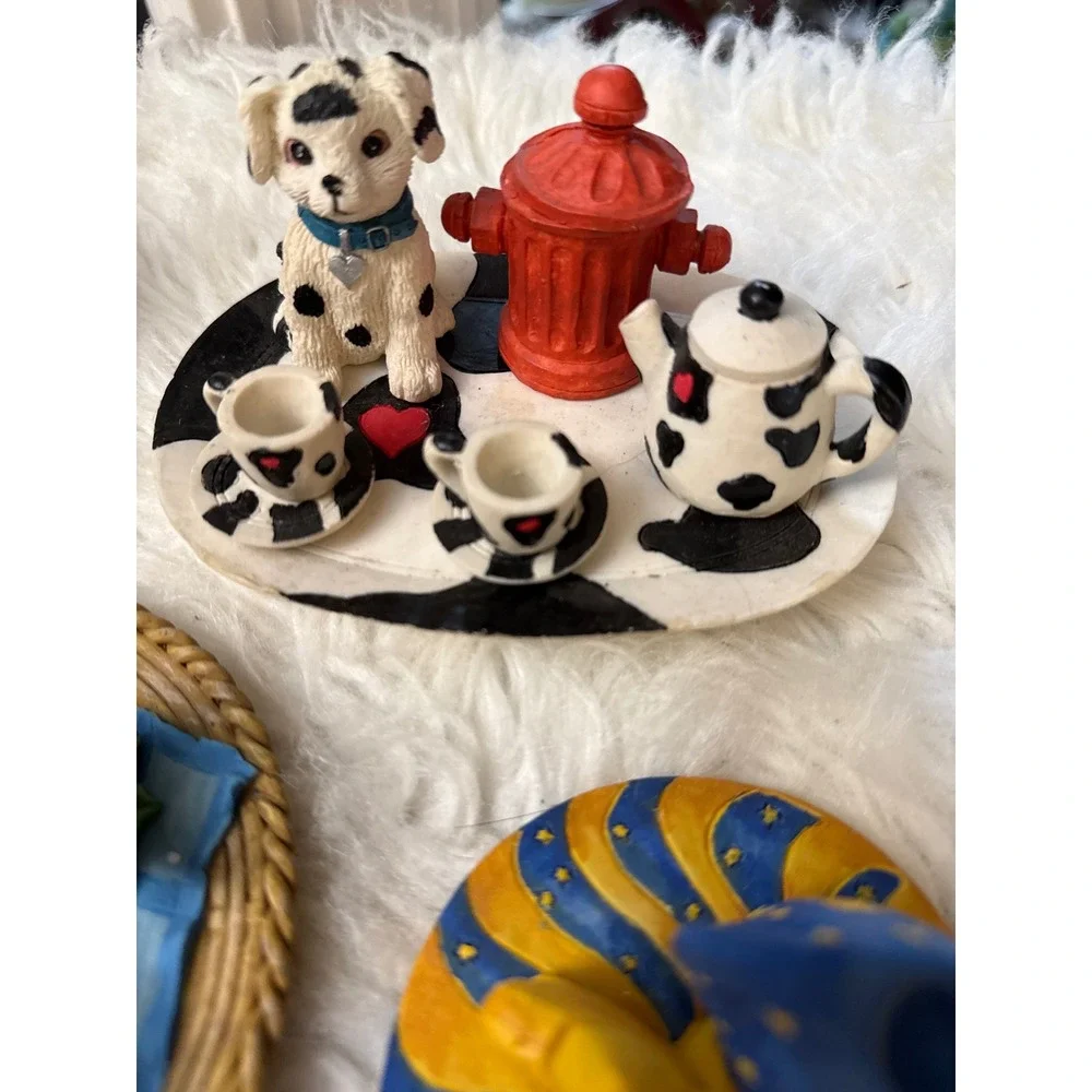 Vintage Whimsical Miniature Resin Tea Set Lot 6 Themes Bee Floral Dog Seal Cow